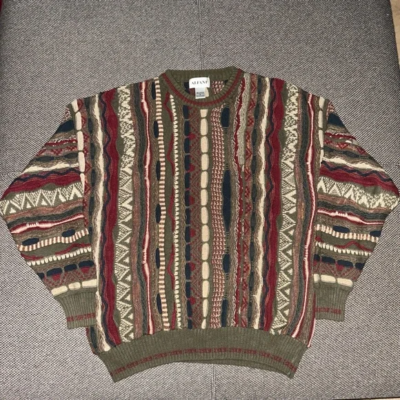 90s 3D Knit Coogi Style Multicolor Men's Sweater - Picture 1 of 4